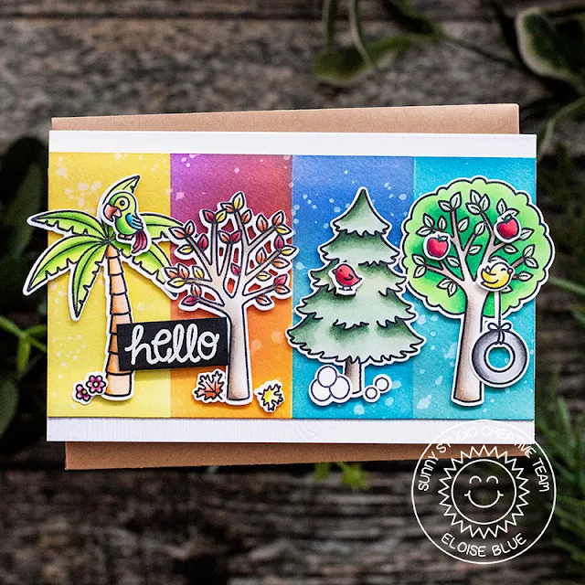 Sunny Studio Stamps: Seasonal Trees Sending Sunshine Fluffy Clouds Dies Sunny Sentiments Everyday Cards by Eloise Blue and Leanne West