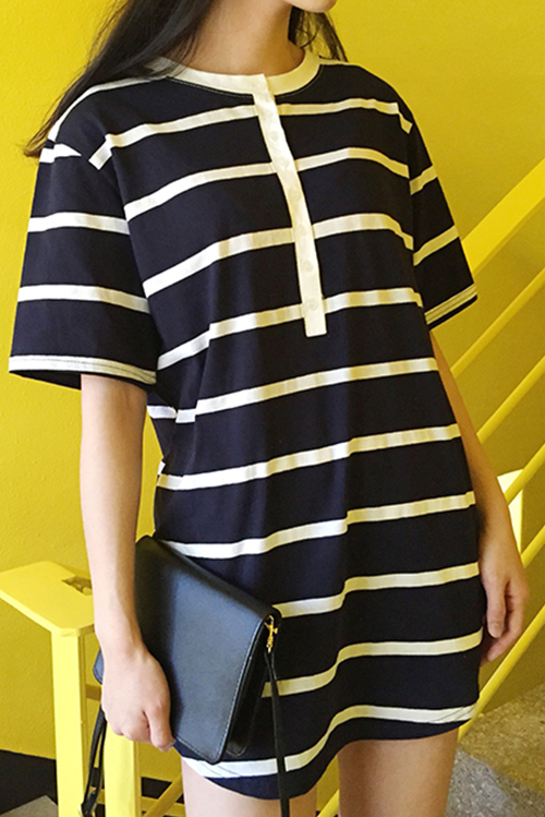  Striped Button-Front Dress