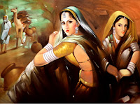 Two Beautiful Rajasthani Female Oil Canvas Painting For Wall Decoration