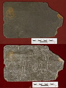 Jamestown archaeologists found a slate tablet covered with faint sketches, words and numbers thrown in what appears to be an original Jamestown well.