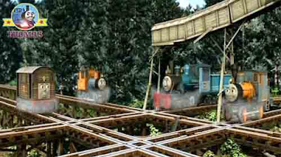 The four Misty Island steam trains Toby Bash Dash and Ferdinand the logging locomotives chuckled