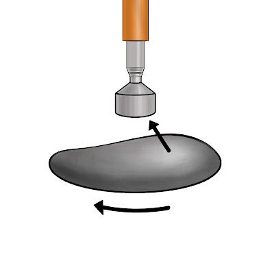 illustration of spinning rock attracted to magnet