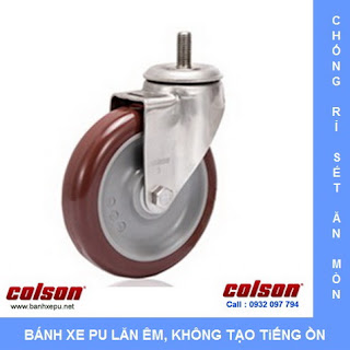 Bánh xe đẩy càng inox 304 kiểu trục ren chịu tải 136kg vật liệu bánh xe PU