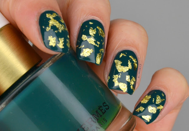 Hermes Vert Ecossais with 18K Gold Leaf Nail Art