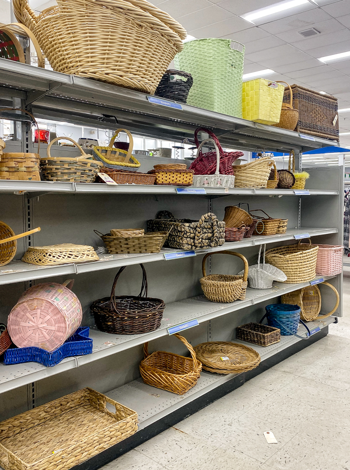 thrift store basket shelves