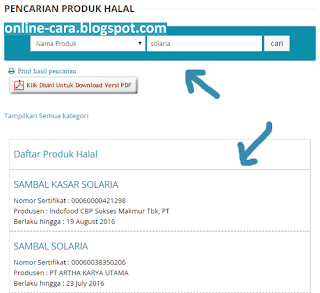 Cek Nomor Sertifikat halal MUI solaria