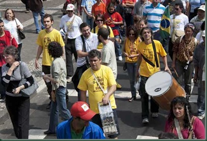 O Bloco da Saci da Bixiga na 14ª Romária a Pé Grito dos Excluidos de São Paulo. . Da Praça da Sé ao Monumento da Independência. São Paulo, SP. Fotos: Jesus Carlos.