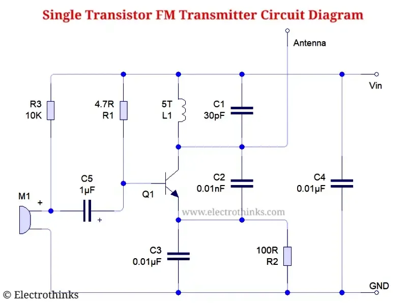 Schematic of Single transistor FM transmitter circuit