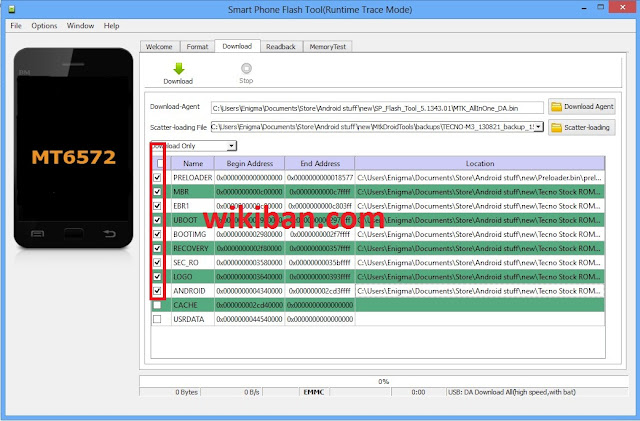 tick boxes on sp flashtool