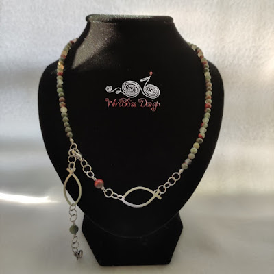 Face mask chain with Bloodstone and Wire Fish / Ichthus on mask