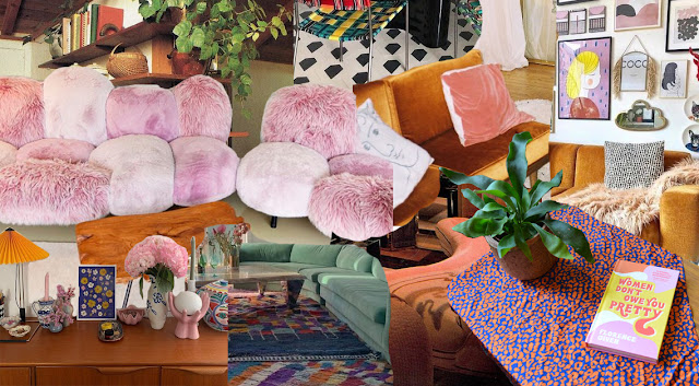 collage of retro furniture and interior design