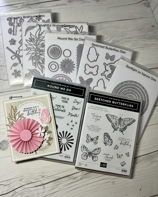 Stampin' Up! stamps dies and papers used to create Round We Go Greeting Cards
