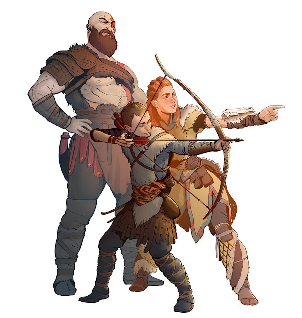 God of War and Horizon Zero Down artwork