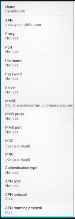 New LycaMobile APN Settings android