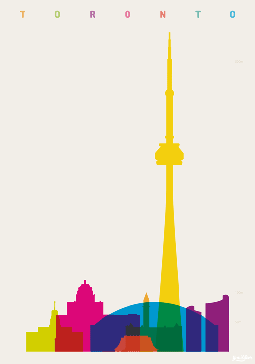 yoni alter ilustração cidades minimalistas ponto turísticos cores silhuetas prédios toronto