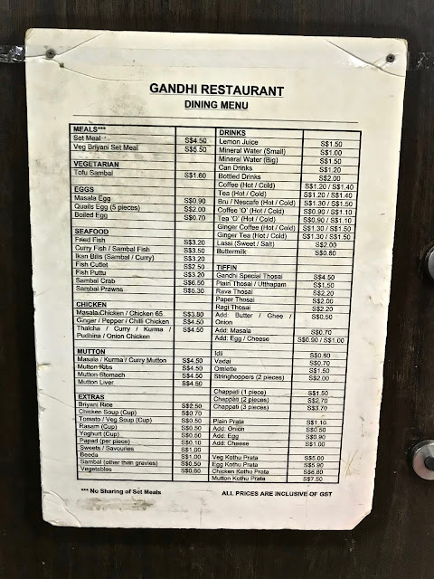 Gandhi Restaurant, menu