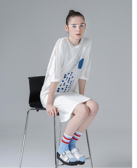 New Summer Korean Loose Print Dresses Fashion Mesh Patchwork Vestido Straight Cotton Short Sleeves Dress