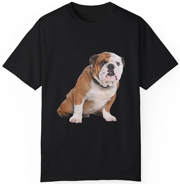 Unisex Garment Dyed Comfort Colors T-Shirt With Giant Half Golden Brown and Half White English Bulldog Sloppy Sitting