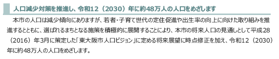 令和12（2030）年に約48万人の人口をめざします。