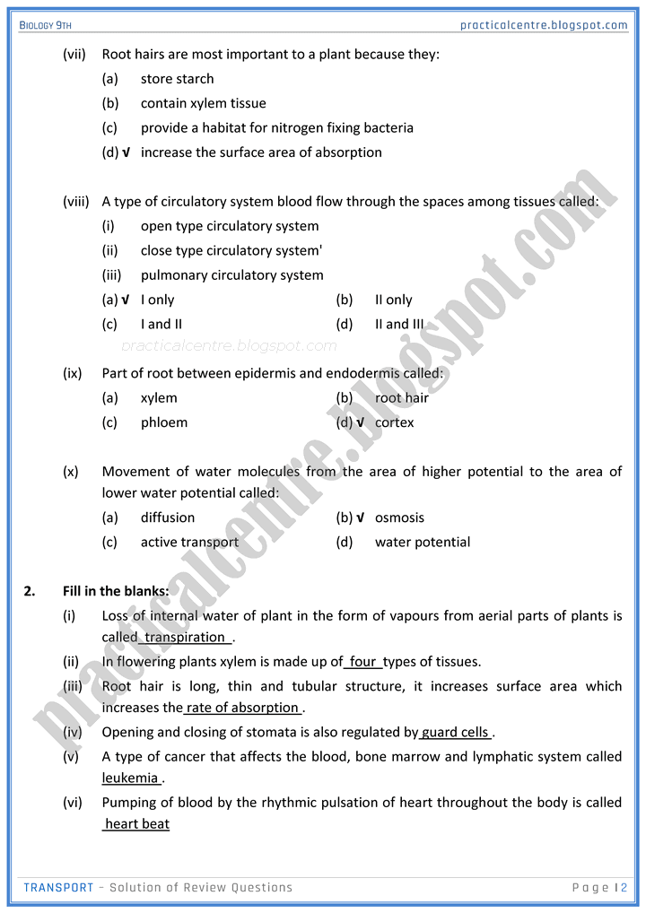 transport-review-question-answers-biology-9th-notes