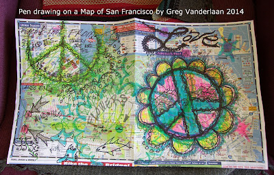 Colored Felt Pen Drawing on a Map of San Francisco