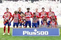 CLUB ATLÉTICO DE MADRID. Temporada 2018-19. Morata, Oblak, Thomas, Filipe Luis, Savic, Godín. Griezmann, Arias, Lemar, Koke, Saúl. CLUB ATLÉTICO DE MADRID 1 REAL VALLADOLID C. F. 0. 27/04/2019. Campeonato de Liga de 1ª División, jornada 35. Madrid, estadio Wanda-Metropolitano: 53.123 espectadores.GOLES: 1-0: 65’, Joaquín, en propia puerta.