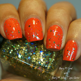 NailaDay: Barry M Coral with Yellow Topaz Glitter