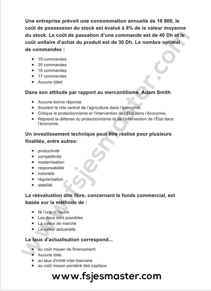 Exemple Concours Master Comptabilité Contrôle Audit (CCA) 2020-2021 - Fsjes Souissi