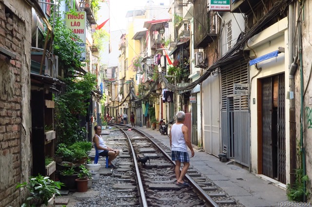 Train street south of the Hanoi Railway Station, between Le Duan and Kham Tien street in Hanoi's Old Quarter. 