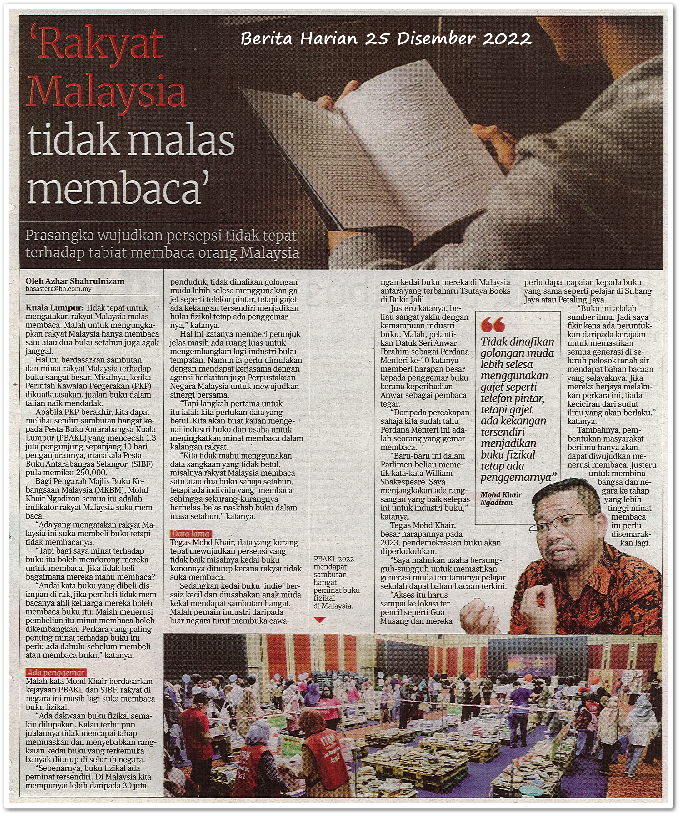 Rakyat Malaysia tidak malas membaca ; Prasangka wujudkan persepsi tidak tepat terhadap tabiat membaca orang Malaysia