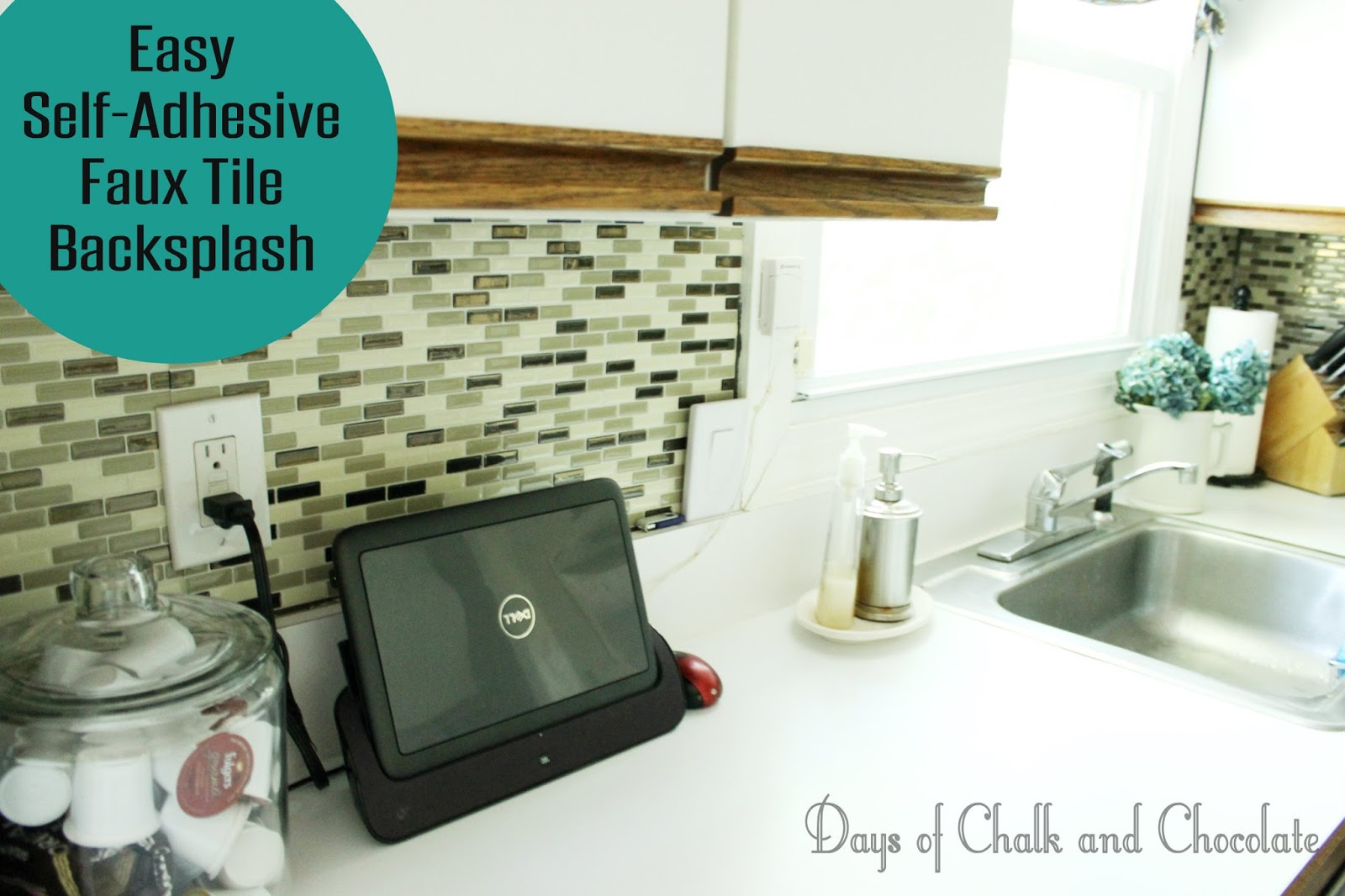 Easy DIY SelfAdhesive Faux Tile Backsplash  Days of Chalk and Chocolate