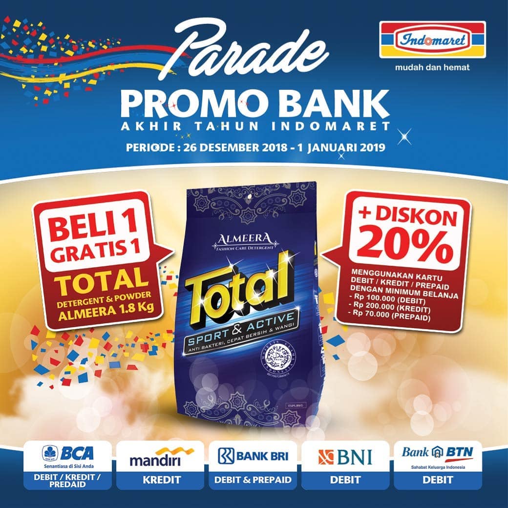 #Indomaret - Promo Bank Buy 1 Get 1 Total Detergen Almeera 1,8KG + Diskon 20%