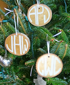 Monogrammed Wood Slice Ornaments