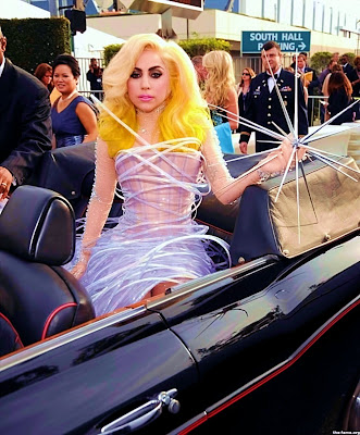 Photo of Lady Gaga arriving at the Los Angeles Staples Center for the 2010 