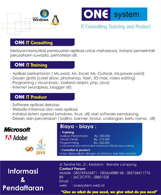 ONE system | jasa les dan privat kursus komputer bndr lampung