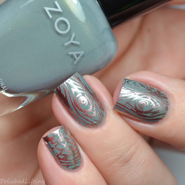 metallic woodgrain stamped nail art