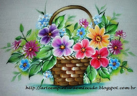 pintura em tecido cesta de flores pano de prato