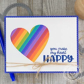 Sunny Studio Stamps: Happy Thoughts Stitched Heart Rainbow Heart Happy Card by Juliana Michaels