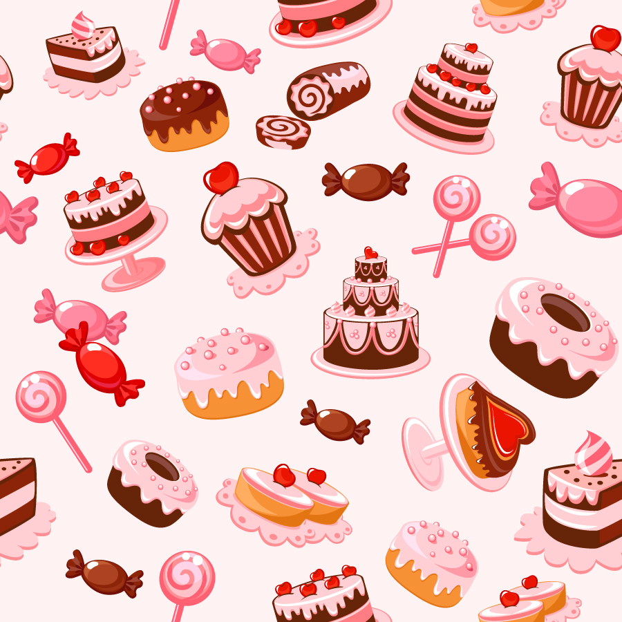 Free Vector がらくた素材庫 お菓子の背景 Cartoon Dessert Background イラスト素材