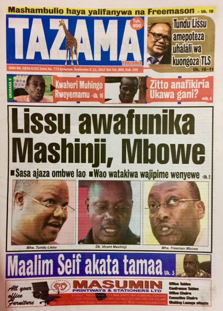 MAGAZETI YA LEO 05 SET 2017