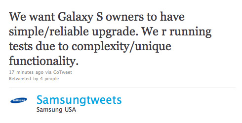 Twitter Snapshot: Samsung Preparing Android 2.2 Froyo Update for US  Galaxy S Smartphone