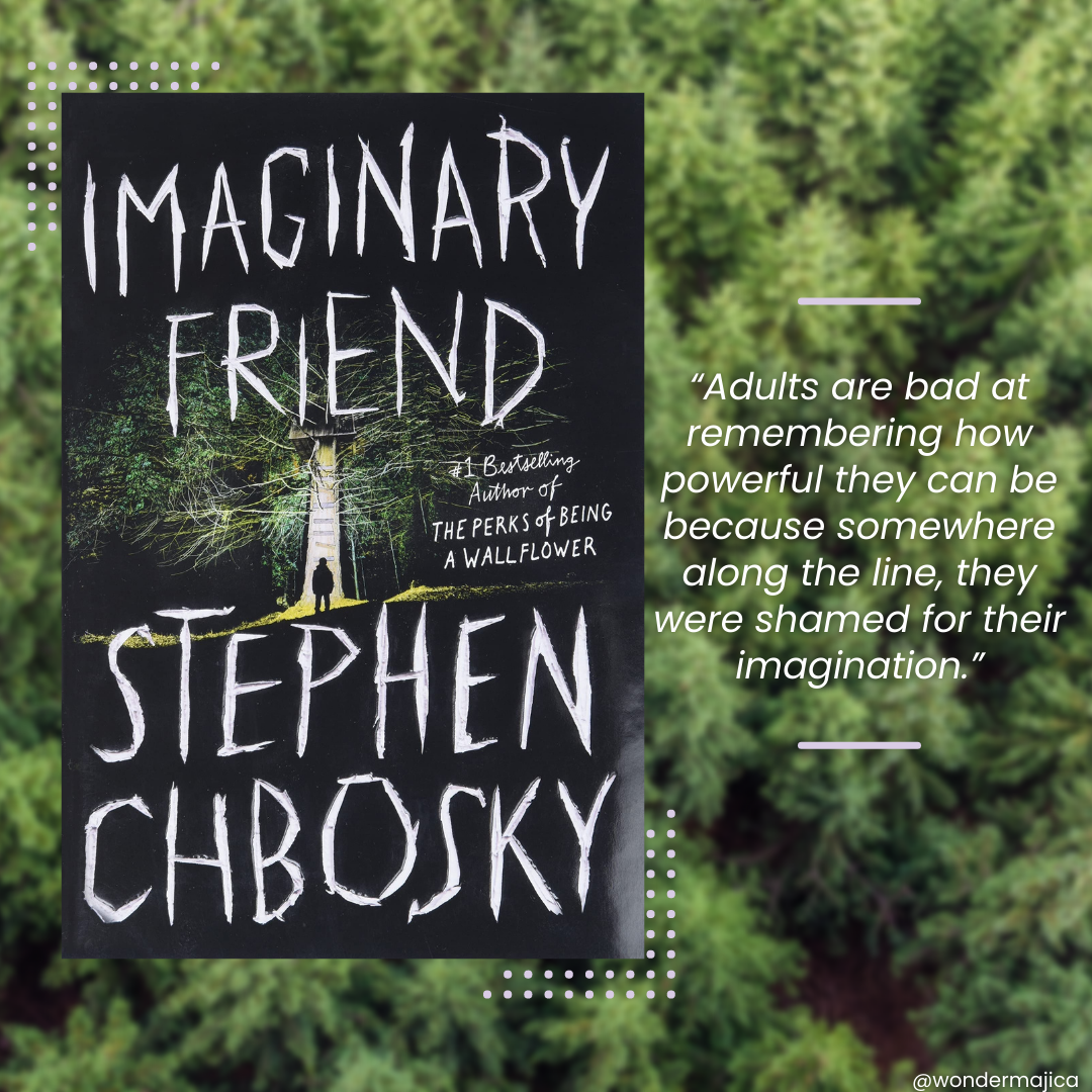 image showing the cover of Imaginary Friend and a quote from the book