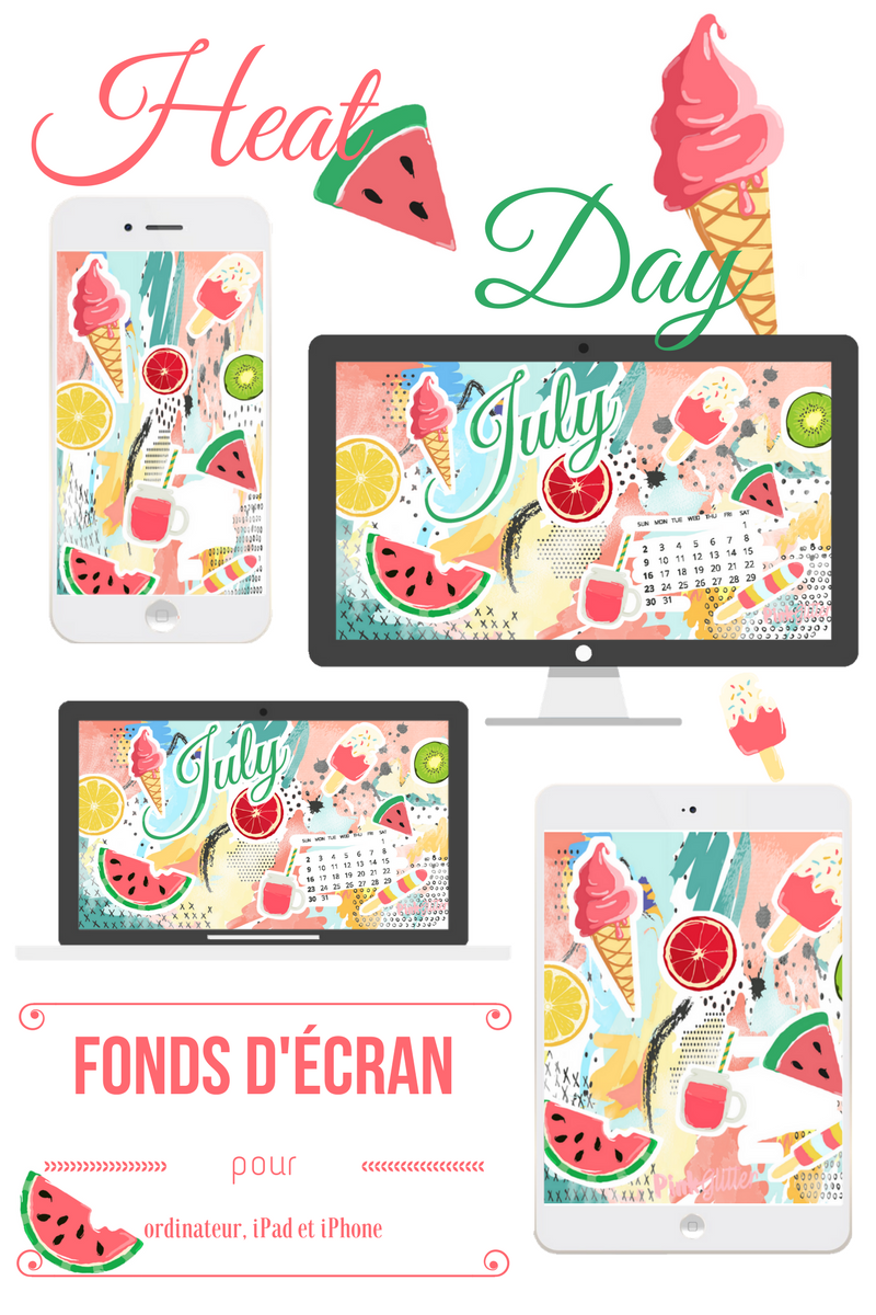 blogueuse PinkGlitter fonds d'écran ordinateur iphone smartphone heat day watermelon ice cream