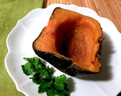 Glazed Buttercup squash half on plate