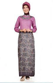 Dress Panjang Batik Kerja Kombinasi Polos