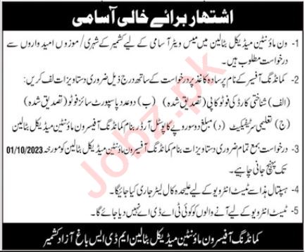 Pakistan Army Medical Battalion Jobs In Bagh 2023