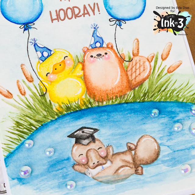 Hip Hip Hooray Graduation Card - Using No Line Coloring Technique by ilovedoingallthingscrafty