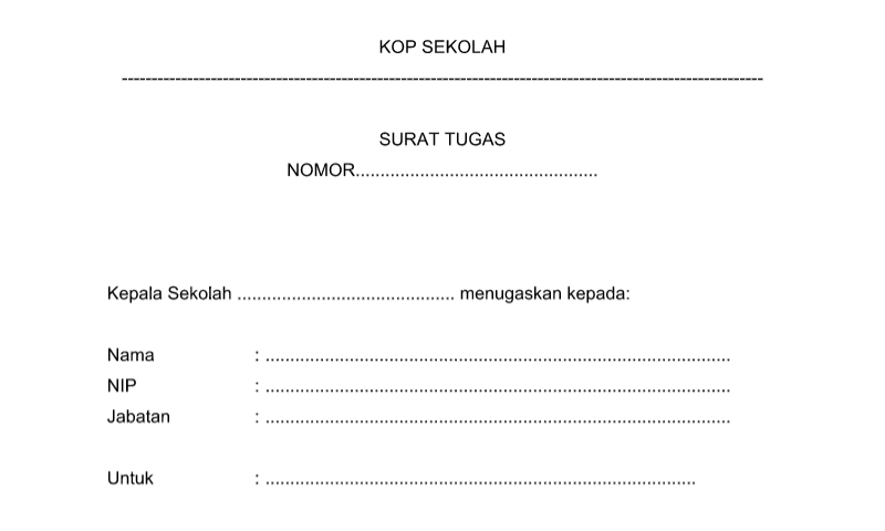 Bentuk Surat Tugas pada Administrasi TU (Tata Usaha) Sekolah Format Word (doc)