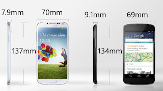 Samsung Galaxy S4 VS LG NEXUS 4 Dimension