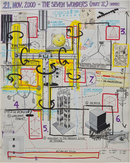 drawing Keith Tyson, studio wall drawings